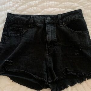 Black Distressed Denim Shorts